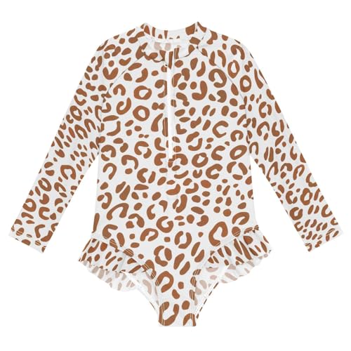 Leopard Brown Beige Spots Girls Long Sleeve One-Piece Swimsuit UV Protection Swimwear Bathing Suit 20861786