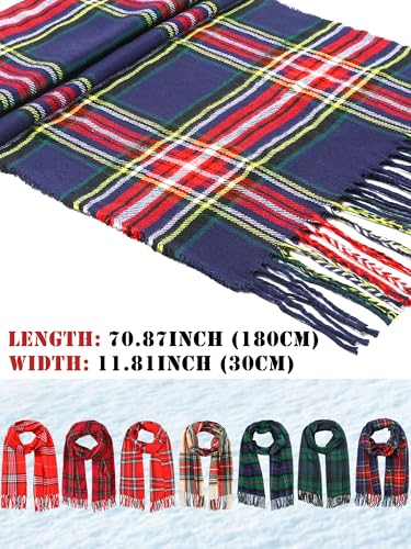 8 Pcs Christmas Checked Scarf Long Winter Soft Scarf Warm Scottish Tartan Plaid Bulk Classic Buffalo Plaid Shawls Wraps for Women Men Gift3