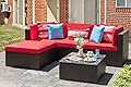 Vongrasig 5 Pieces Small Patio Furniture Sets, All-Weather Outdoor Sectional Patio Sofa Wicker Rattan Patio Seating Sofas with Cushion and Glass Table (Red)
