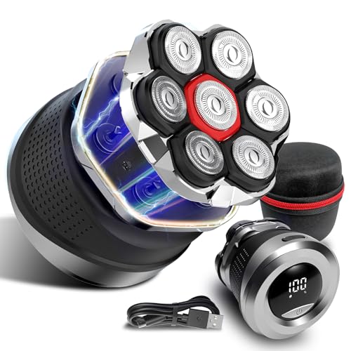 Afeitadora Cabeza Hombre, Portátil Maquina Afeitar Hombre para Calvo, 7D Cabezales Maquina para Afeitar Cabeza en Seco y Húmedo con Pantalla LED, USB-C, IPX7 Impermeable (Negro)