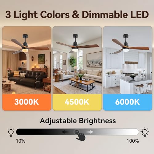 Image of Sofucor Smart Ceiling Fan, 52 inch Low Profile Ceiling Fans with Lights and Remote, Compatible with Alexa /Google /App, 3-Color Light 6-Speed DC Motor Reversible Timer for Bedroom Living Room Patio Outdoor