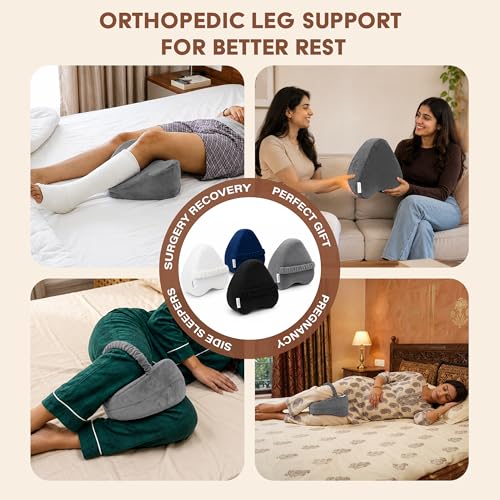 Image of Orthopedic Knee Pillow for Side Sleeping Grey - (2 Year Warranty) Adjustable Strap, Memory Foam Washable Zip Cover, Sciatica Pain, Back & Knee Support, Knock Knee Pillow Support