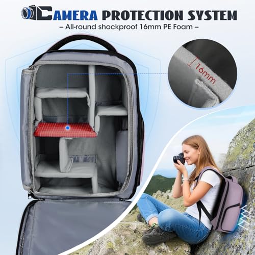Mochila para Cámara con Cubierta Impermeable Rosa miniatura 4