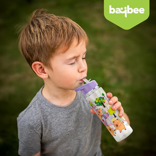 Image of BAYBEE 600 ML Chubby Drinking Water Bottle for Kids | Bpa Free Baby Sipper Bottle with Flip Straw & Carry Handle | Toddlers Leak Proof Sipper Water Bottle for Kids 1 to 12 Years Boys Girls (Purple)