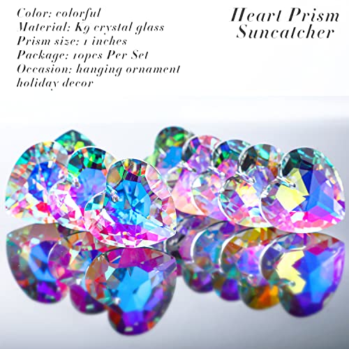 12pcs Colorful Crystal Heart Prism Suncatcher, Heart Prism Chandelier Drop Parts Window Sun Catcher Crystals Hanging Pendant, 27mm Rainbow Maker Wedding Decor