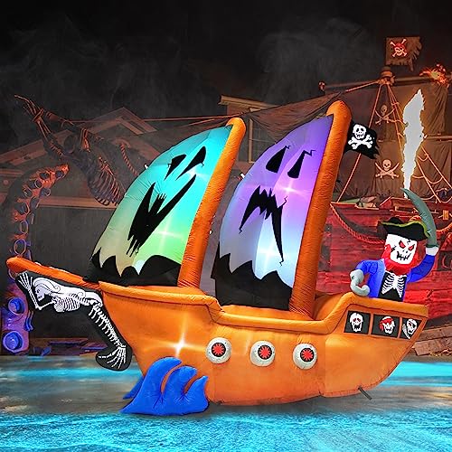 PARAYOYO 320CM Länge Aufblasbare Halloween Deko Piratenschiff für den Außenbereich Eingebaute 5 LEDs und 4 RGB-Lichter für Halloween Aufblasbar Outdoor