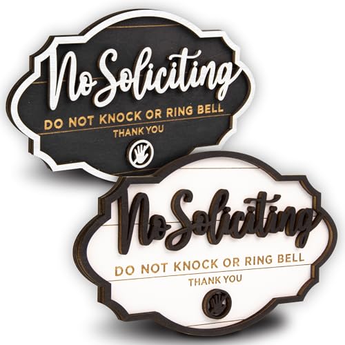 Woodamore Funny No Soliciting Sign For House Door - 2 Pack Small No Soliciting Sign For Front Door Hanging, Wooden No Solicitors Signs For Office Home Decor, Please Do Not Knock Or Ring Doorbell Signs