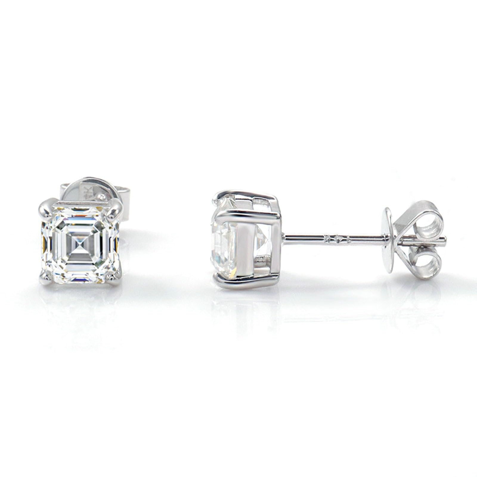 18K Weißgold Ohrringe Lang Gold Hochzeit Asscherschliff Weiß Moissanit Einfach Ohrstecker