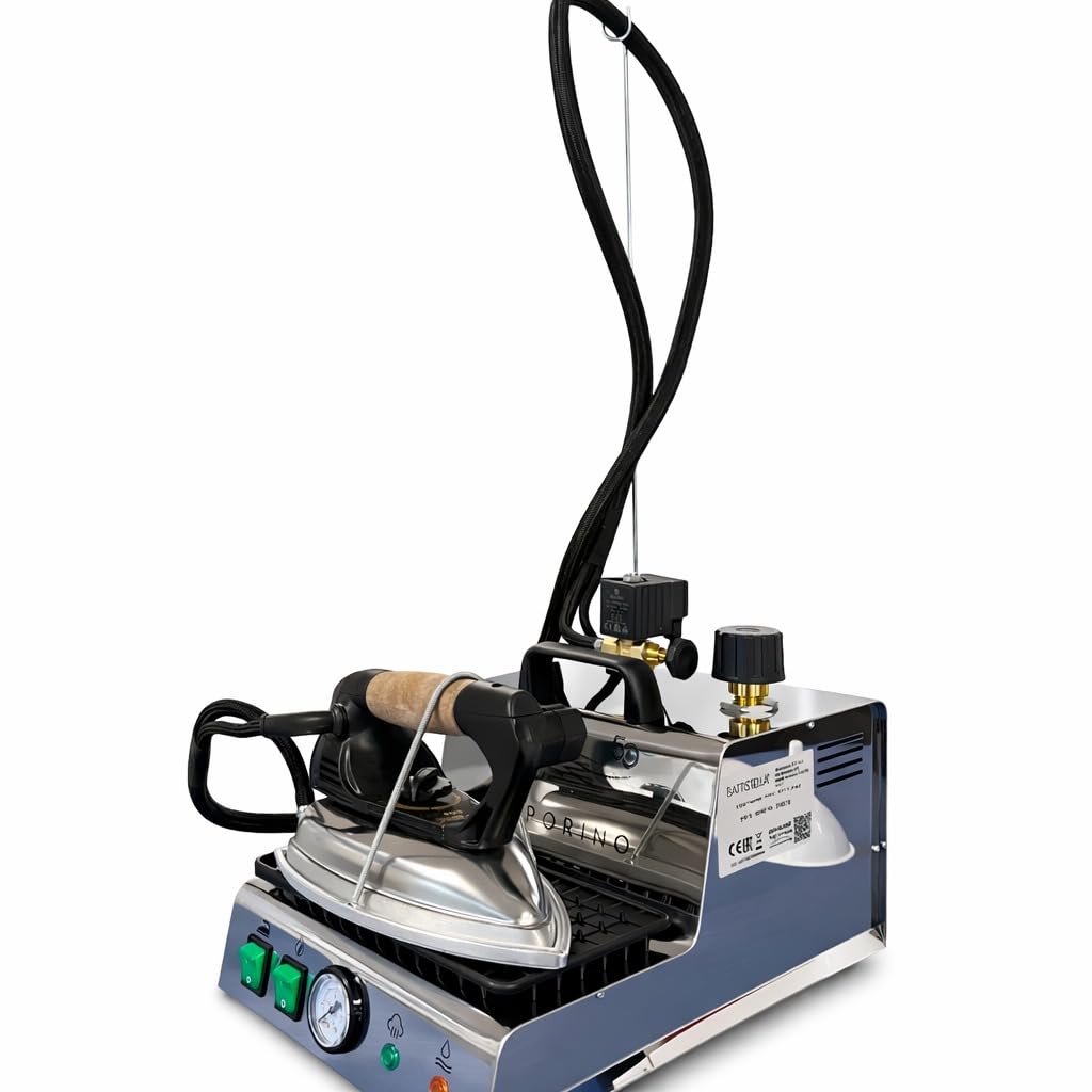 BATTISTELLA Vaporino Maxi Inox PRO Ferro da Stiro a Vapore con Caldaia 2,3L in Acciaio Inox – Ferro da Stiro, Professionale Made in Italy con Piastra a Vapore e Suola in Teflon Anti Lucido