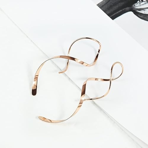 Miniatura 24 de Handmade Spiral Threader Earrings Sterling Silver Hypoallergenic Twisted Pull Through Drop Dangle Earrings for Women - Silver & Gold