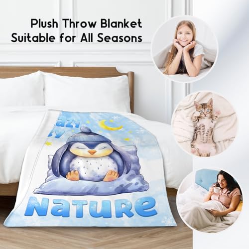 Penguin Blanket, Cute Soft Throw Gifts for Women, Cozy Flannel Throw Blankets for Bed Living Room, White 60"x80"
