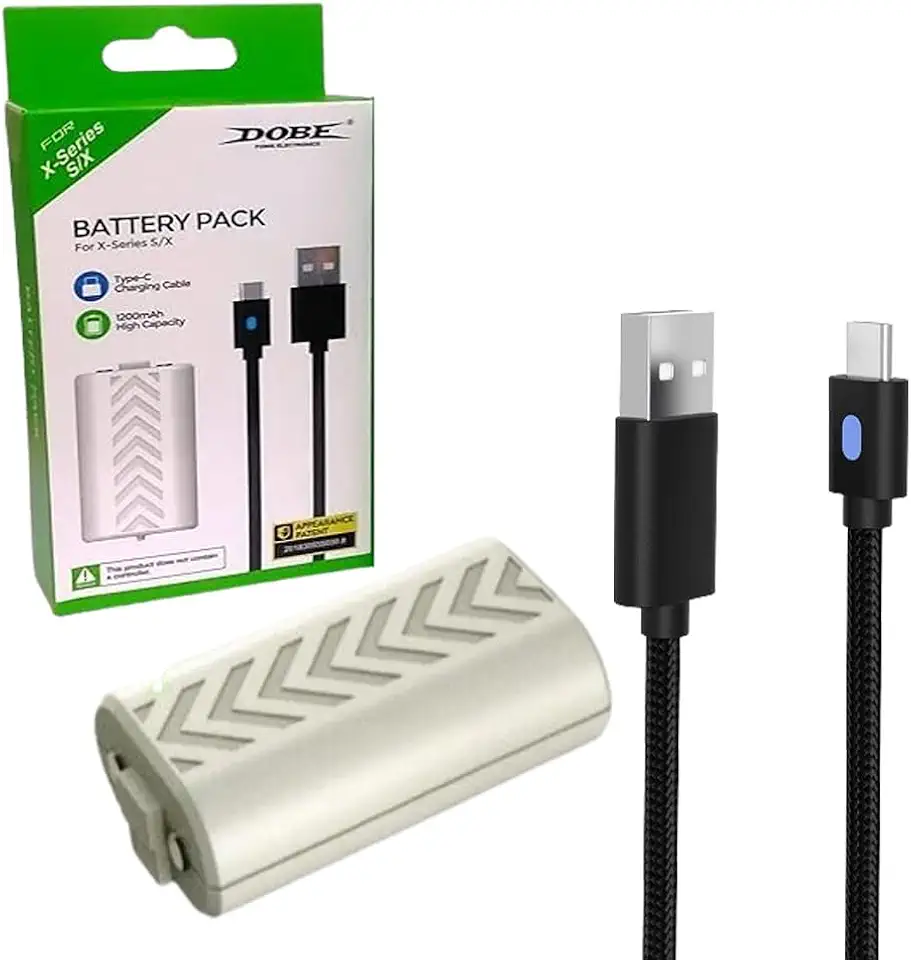 Bateria Recarregável Branca + Cabo USB Tipo C Compatível Controle Joystick Manete de Xbox Series X/S