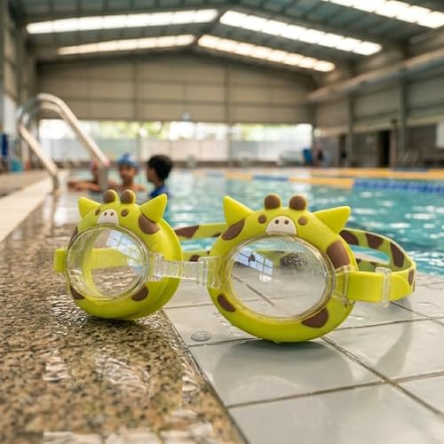 Image of BURNLAB Swimming Goggles for Kids, Clear Vision Pool Goggles for Boys & Girls, Easy Adjustable Strap (Giraffe)