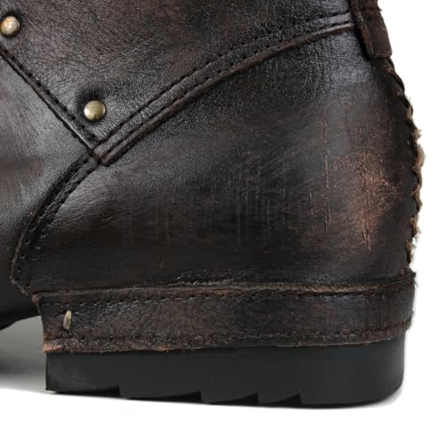 Image of OSSTONE Moto Boots for Men Fashion lace-up Leather Chukka Boots Casual Shoes Metal Cleats OS-6015-3-A-US-R Metal Black