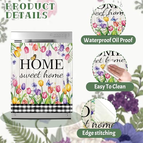 Image of Summer Tulip Dishwasher Magnet Cover Sweet Home Flowers Dishwasher Magnet Sticker for Kitchen Decoration 23x26 in Farmhouse Refrigerator Magnet Cover Fridge Panel Decal Pad