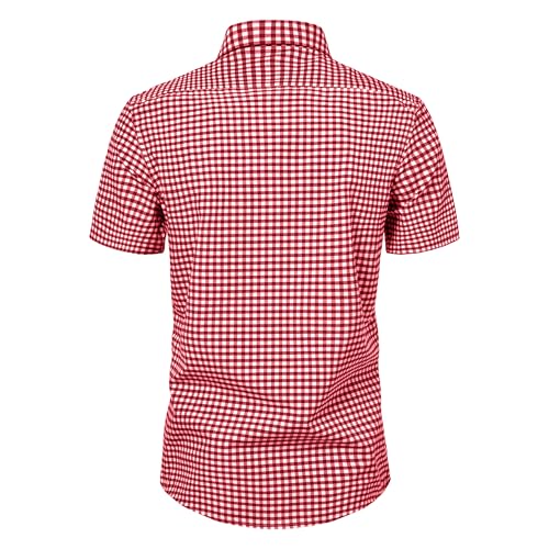 Manwan walk Mens Short Sleeve Plaid Casual Button Down Shirts Gingham Regular Fit Dress Shirts2