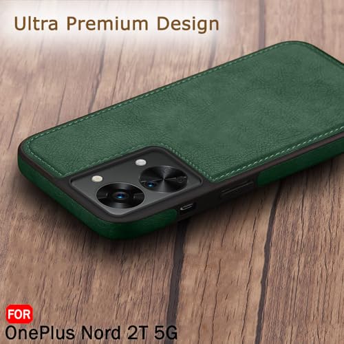 Image of TheGiftKart Genuine Leather Finish Back Case for OnePlus Nord 2T 5G | ShockProof Design | Raised Edges for Camera & Screen Protection | Stunning Minimalist Case Compatible with OnePlus Nord 2T (Green)