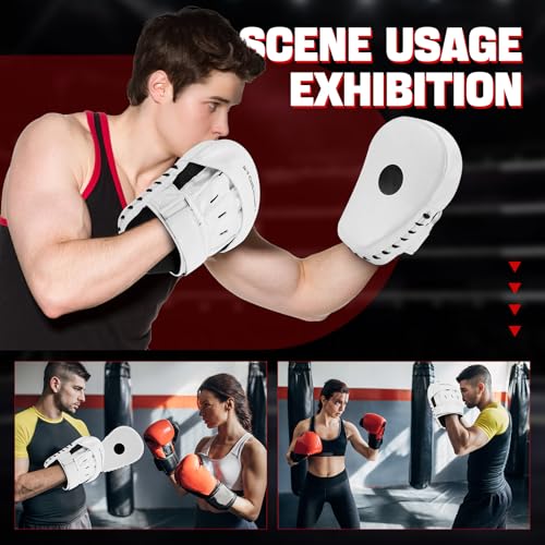 Boxing Pads for Men, Women, & Kids, Leather Focus Mitts for Martial Arts, Boxing Training, Curved Punch Mitts for Karate, Kickboxing,Muay Thai, Taekwondo