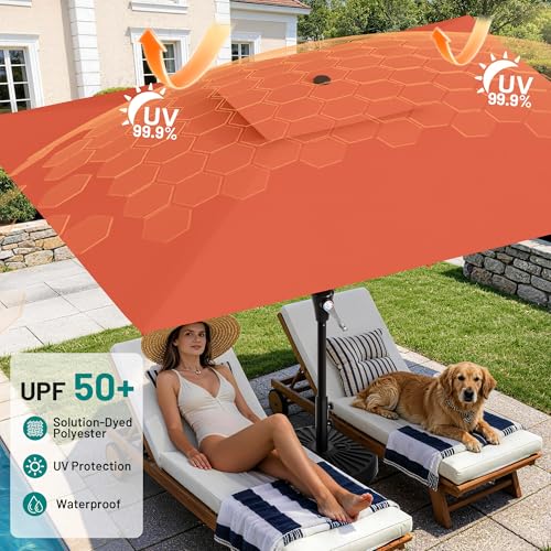 Image of AreShark 8'x10' 2 Tiers Rectangular Patio Umbrella - Outdoor Umbrella Waterproof UV Protection, Market Table Umbrella w /Crank for Pool, Backyard, Deck(Orange)