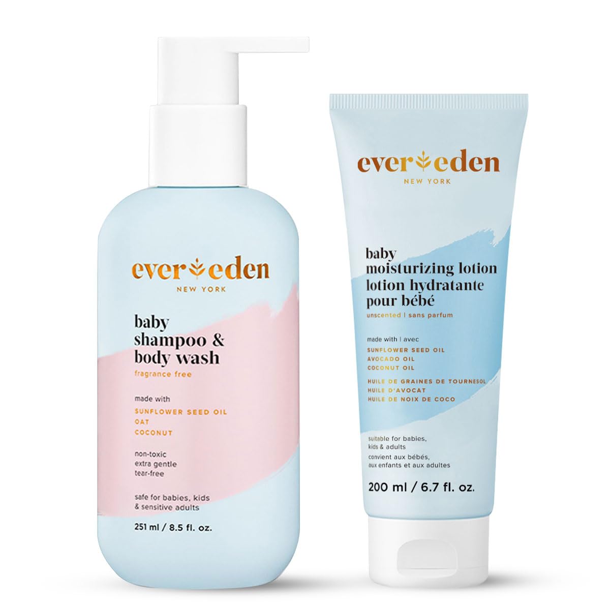 EveredenBaby Bathtime DUO: Baby Lotion for Newborn and 2-in-1 Newborn Shampoo and Body Wash Set - Soothing, Cleansing, & Hydrating Shampoo and Lotion