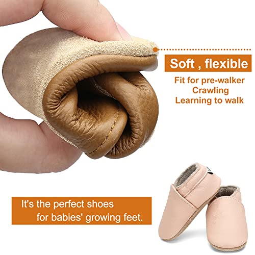 Owlowla Soft Sole Baby Shoes Leather Baby First Walking Crib Shoes Slip-On Baby Moccasins Infant Toddler Pre-Walker Shoes For Boy Girl(F-Blush,0-6Months) #TOP3