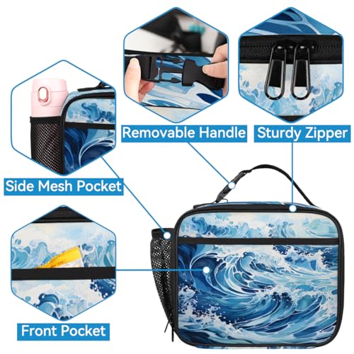 TropicalLife Sea Wave Backpack with Lunch Box Set, Back Pack and Lunch Bag Sea Wave Waterproof Casual Daypack Bag for Work Travel3