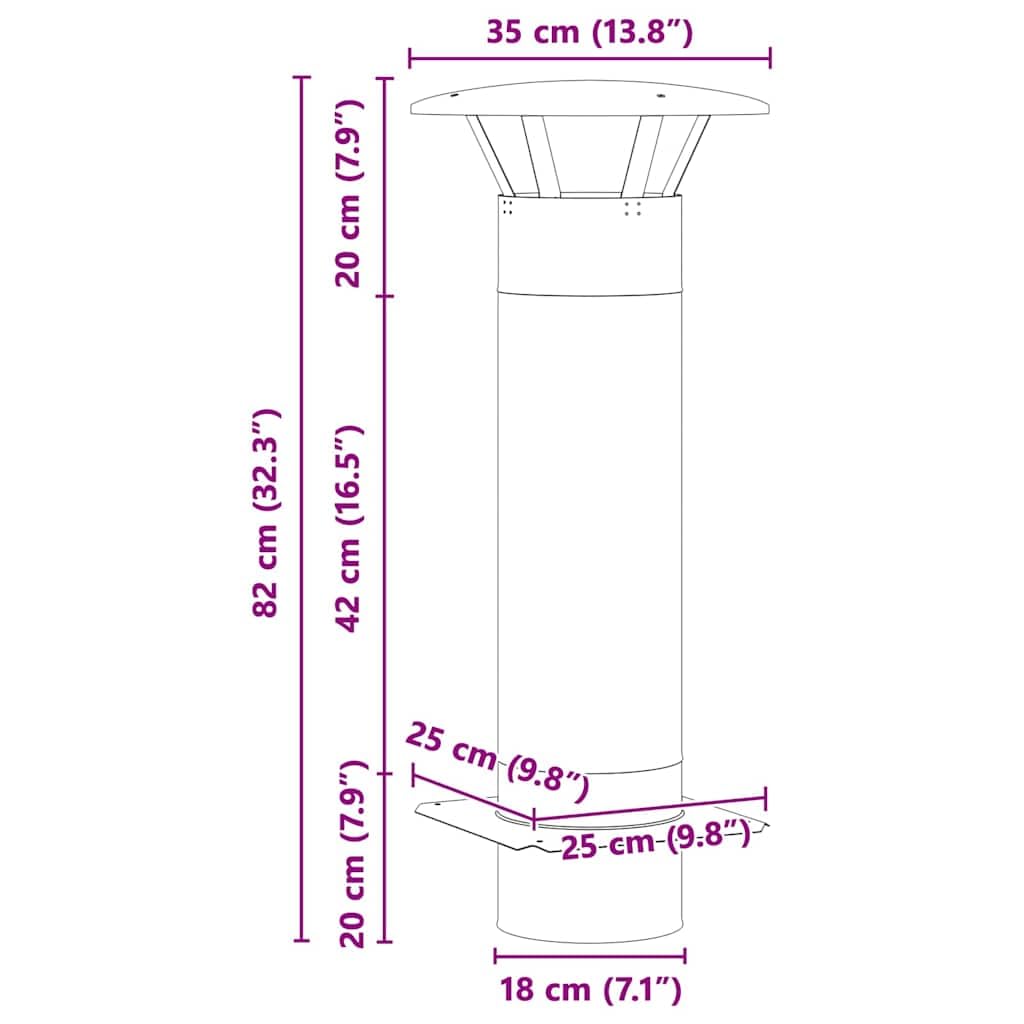 vidaXL Kaminverlängerung Silber 35 x 35 x 82 cm Edelstahl, Garten und Terrasse, Coole Kamin-Accessoires, wetterfester Schornstein, tragbare Heizverlängerung, Wärme im Freien