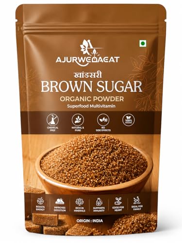 Image of AJURWEDAEAT Brown Sugar Organic Natural Sweetener Powder Unrefined Healthy Alternative No Preservatives Fine Granules for Tea Coffee Baking Made in India (950 GM)