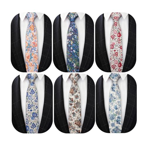 Image of Barry.Wang Mens 6 PCS Ties Silk Striped Paisley Check Floral Necktie Silky Woven Wedding Business Party Ties 3.34 inch