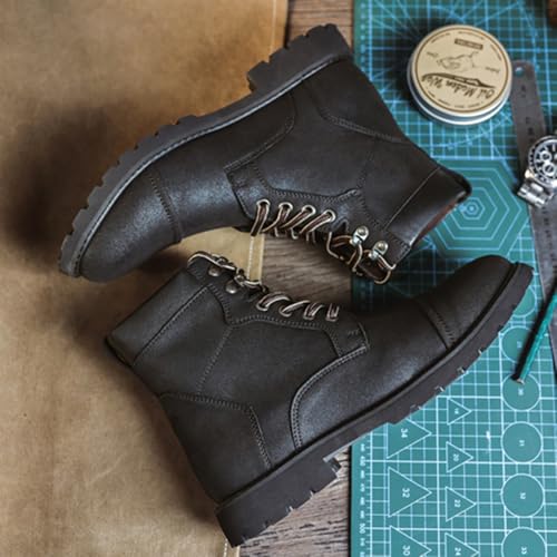 Men's Motorcycle Boots Black Platform Lace Up Combat Boots PU Leather Dress Boot for Business Casual2