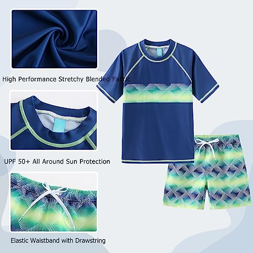 Boys Rash Guard Swimsuits Set for Boys Short Sleeve Swim Shirts with Trunks 2 Piece Quick Dry Swim Set Navy Gradiemt Fantasy Size 8/7-8 Years3