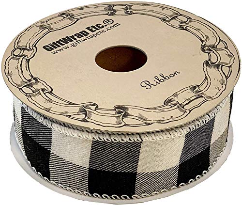 Image of Black White Buffalo Plaid Ribbon - 1 1 /2 inch x 10 Yards, Wired Edge Christmas Tree Ribbon, Rustic, Farmhouse, Wreath Decor, Craft Decoration, Gifts, Birthday, Halloween