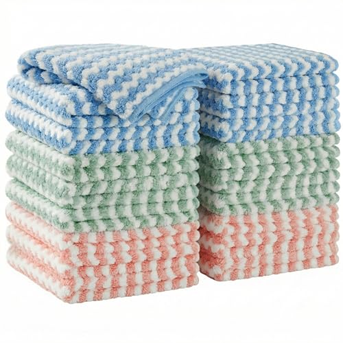 JOYMOOP 18 Pack Microfiber Cleaning Cloth, Kitchen Towels for Dish Drying Washing, Absorbent Streak Free Lint Free Rags for Cleaning, Reusable and Washable Towels - 10' x 10'