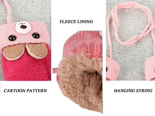 TINAYAUE Knitted Wool Gloves Winter Warm Full Finger Mittens Cute Cartoon Gloves Thicken Velvet Hanging Neck Mittens 0-3 Y4