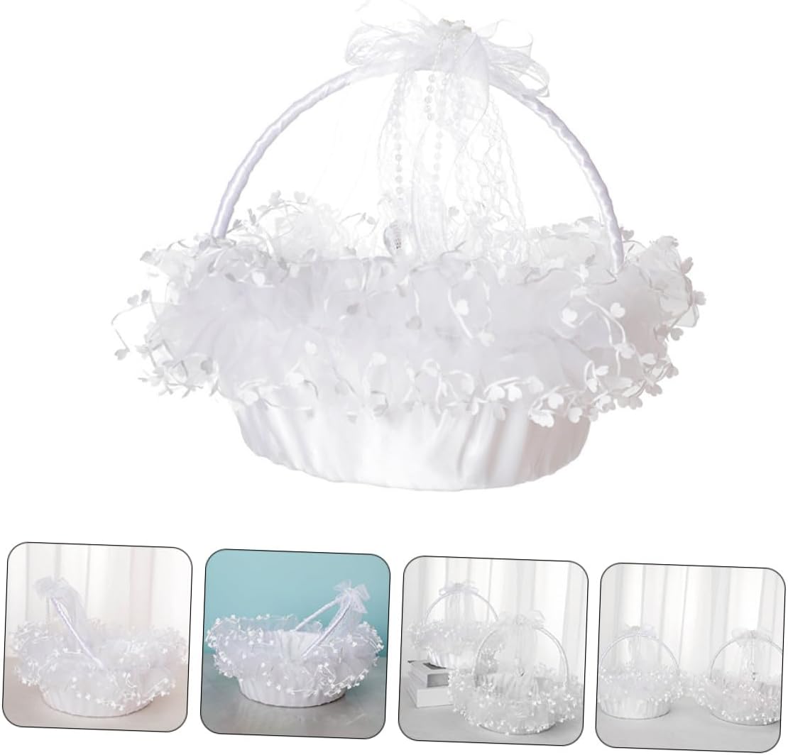 Abaodam Lace Flower Basket Handheld Wedding Basket for Flower Wedding Ceremony Party Supplies