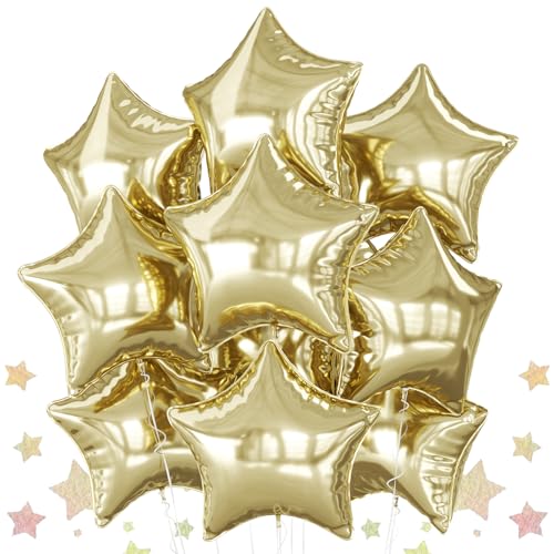 Gold Star Foil Balloons 10PCS Light Gold Foil Stars Shape Balloon 18 Inch Metallic Gold Balloons for Helium Pentagram Balloon for Birthday Wedding Graduation Baby Shower Party Decorations