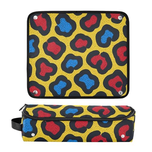 Organizador de herramientas para el cabello 2 en 1 y tapete resistente al calor con cremallera, bolsa de almacenamiento para planchas, alisadores, rizadores, estilo leopardo portátil miniatura 3