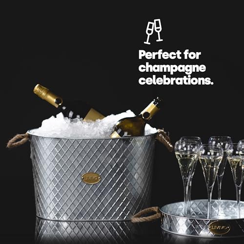 LIVIVO Galvanised Steel 24L Drinks Ice Cool Bucket Pail Diamond Embossed with Rope Handles - Great for Garden Parties, BBQs Cooling Bottles Tub, Cans of Beer or Soft Drinks Champagne Prosecco Whisky - Image 6