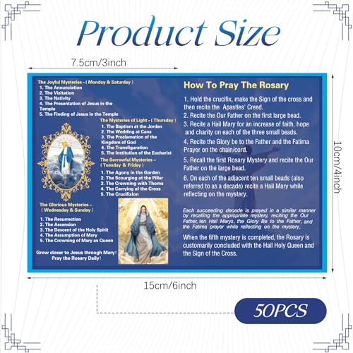 Motiskyy 50 Pcs How to Pray The Rosary Pamphlet Prayer Cards 6 x 4 Inches Rosary Pamphlet Paper Booklet Catholic for Beginners Sunday School Learning(Dark Blue)