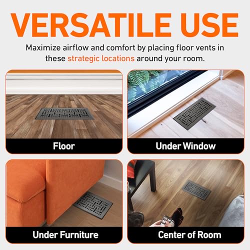 2X10 Floor Vent Covers Floor Register with Mesh Cover Trap, Heat and Air, Walkable Metal Floor Register for HVAC Duct, Basketweave, Dark Grey by Home Intuition - Image 7