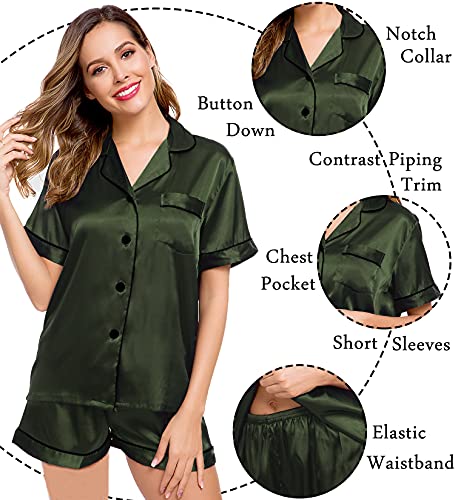 Image of LecGee Womens Silk Satin Pajamas Short Sleeve Loungewear Two-Piece Sleepwear Button-Down Pj Set
