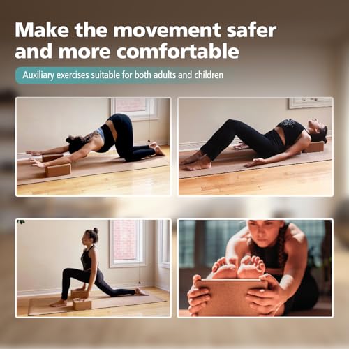 2 Yoga Blocks With Strap Natural Cork 9"X6"X3" Non-Slip&Anti-Tilt For Yoga Equipment, Stretching&Toning General Fitness Odor-Resistant| Moisture-Proof Strength Balance For Pilates Meditation - Image 8