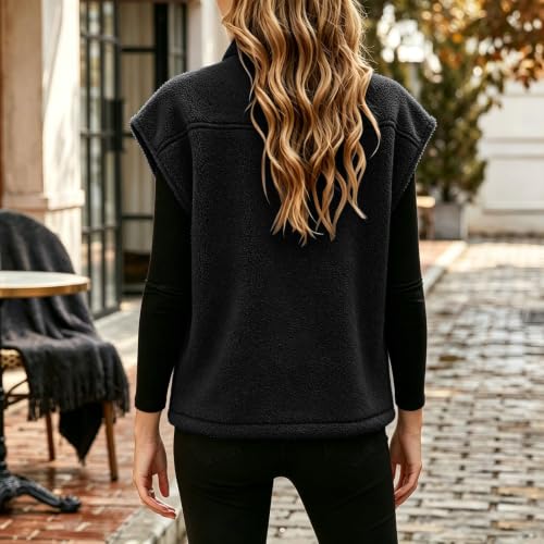 Womens Sherpa Fleece Utility Vest Zip Front Chest Pockets Casual Fall Layer - image 3
