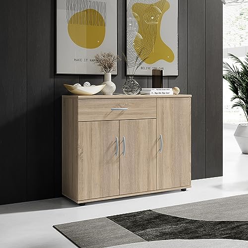 Stella Trading LILLY Kommode in Sonoma Eiche Optik - Modernes Sideboard mit viel Stauraum für Ihren Wohnbereich - 90 x 70 x 30 cm (B/H/T)