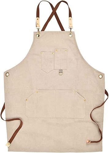 Delantal de lona de trabajo, delantal ajustable duradero con múltiples bolsillos para carpintería, chefs, peluqueros
