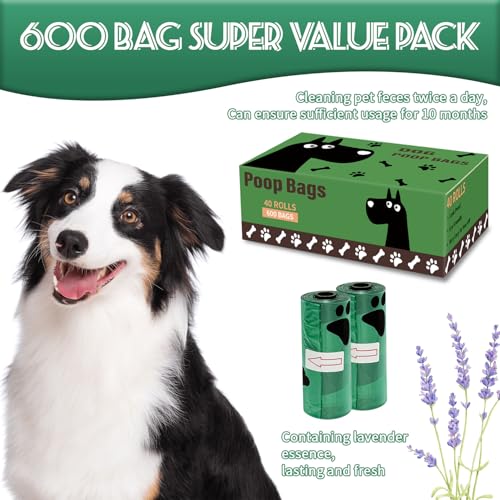Image of Dog Poop Bags, 600 Count Heavy Duty Waste Bags for Dog, Doggy Poop Bags for Outdoor Walk | Leak-proof | Sturdy | Easy Open | Scented (Deep Green, 600 Count (40 Roll))