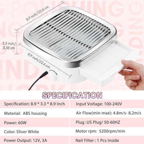 Makartt E0894 Nail Dust Collector - 60W Extractor Vacuum Dust Collector thumb #2