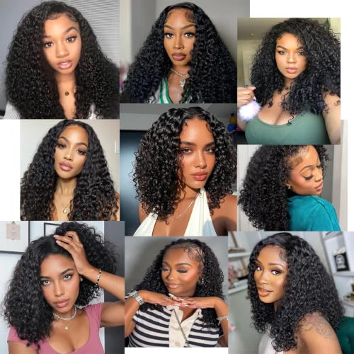Image of Celiarita Curly Half Wig Human Hair 3 In 1 Seamless Flip Over Half Wigs Human Hair 200 Density Glueless Wear and Go Deep Wave Headband Wig Human Hair Drawstring Wigs for Black Women 16 Inch