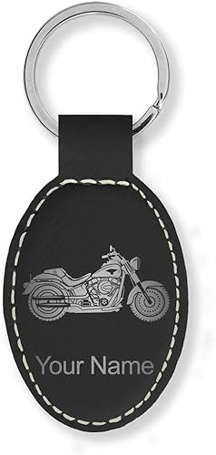 LaserGram Llavero ovalado, motocicleta, grabado personalizado incluido (negro con plata)