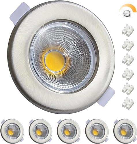 Wondlumi 7W Spot LED Encastrable Dimmable Extra Plat,Blanc Neutre 4000K COB,Spot de Plafond Inox 220V 600LM Pour Cuisine Chambre Salon,Trou 65-88mm Lot de 6